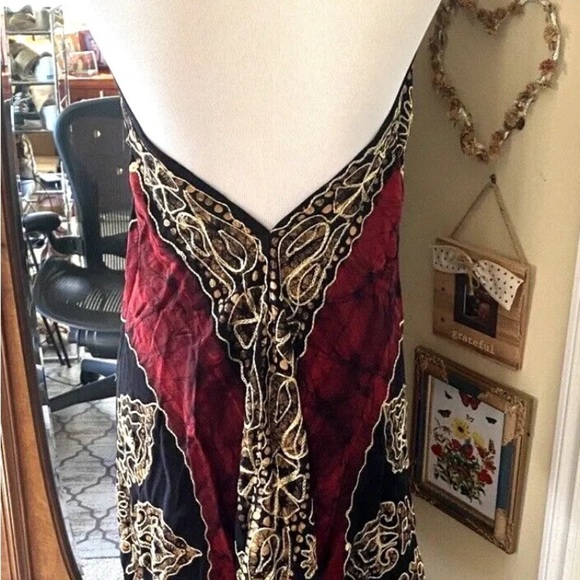 NWT Mamta One Size Dress Maxi Halter Embroidered Made in India Red Black - Picture 5 of 8